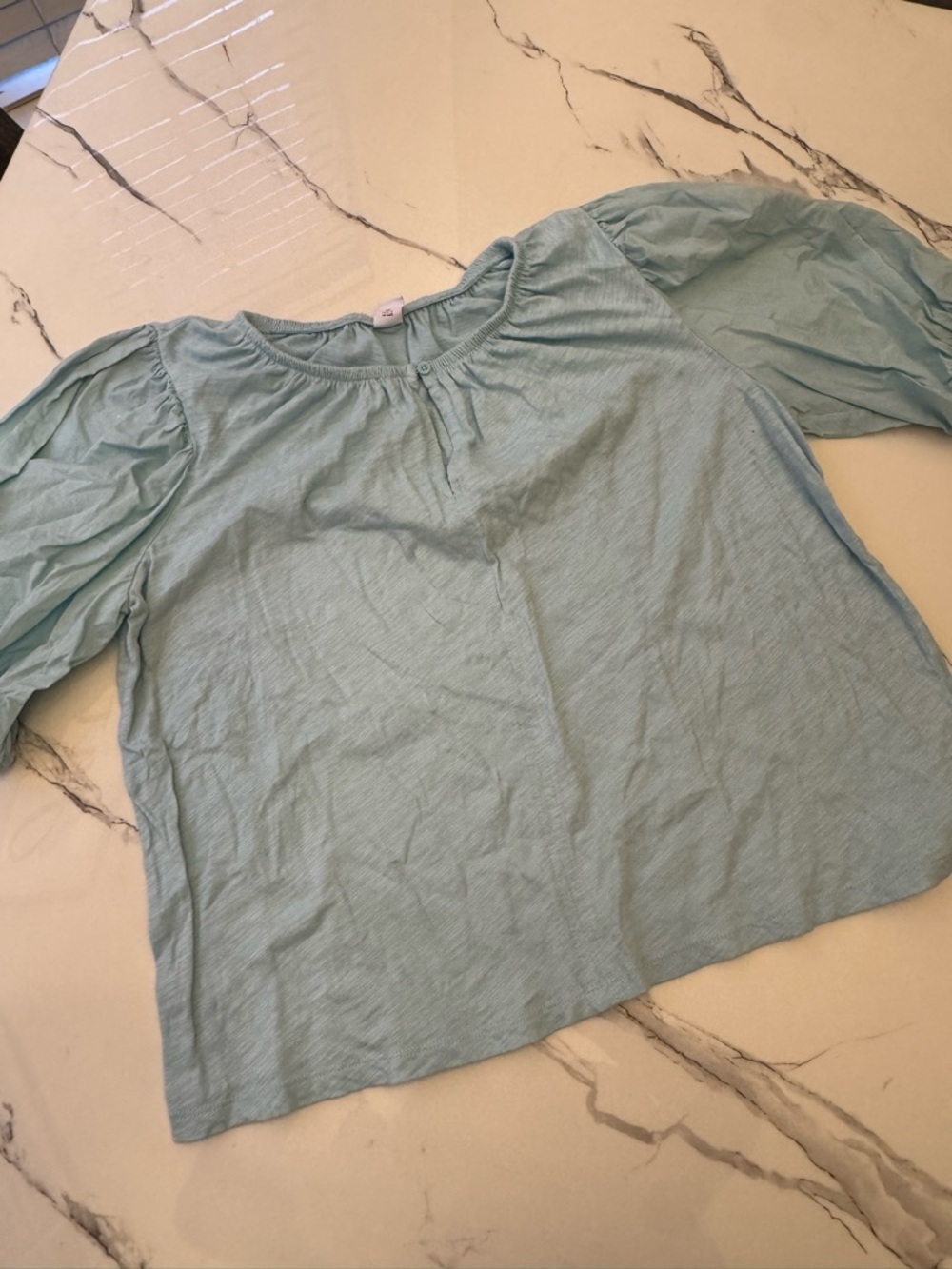 Old Navy Light Blue Women's Peasant Blouse - Scoop Neck, Button Detail